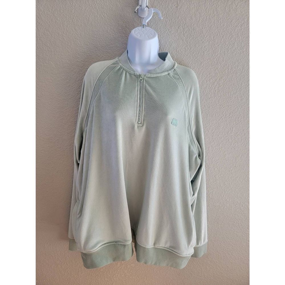 Melody Ehsani Women's Quarter Zip Long Sleeves Sweater Light Green Size 3XL